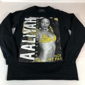 Aaliyah Shirt Women's Medium Black Long Sleeve Graphic Print Spellout Queen R&B